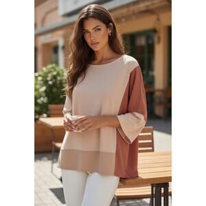 Wynne Layers Colorblock Blush & Rose Tunic Top Size XS/S Oversized Loose Fit NWT